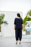 Mea's Linen Breeze Button-Back Top (Navy)