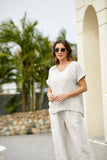 Breezy V-Neck Linen Tee (Beige)