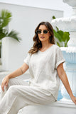 Breezy V-Neck Linen Tee (Beige)