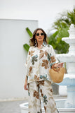 Pia's Floral Short Sleeve Top (Beige)