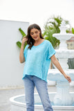 Breezy V-Neck Linen Tee (Turqouise)