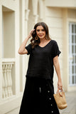 Breezy V-Neck Linen Tee (Black)