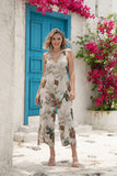 Pia's Boho Bliss Floral Jumpsuit (Beige)