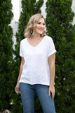 Breezy V-Neck Linen Tee (White)