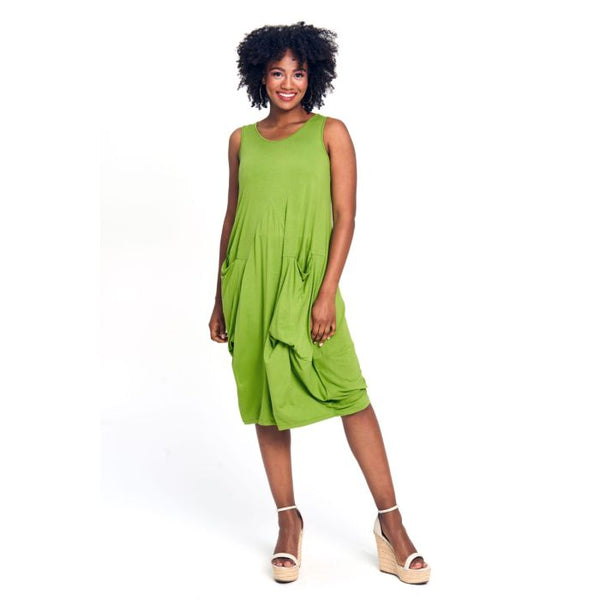 Double Pocket Stretch Dress in Lime