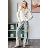 Denim Jeans With Flower Patchwork