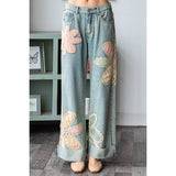 Denim Jeans With Flower Patchwork