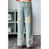 Denim Jeans With Flower Patchwork