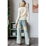 Denim Jeans With Flower Patchwork