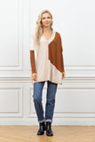 Cashmere-Feel Color Block Pull Over (Oatmeal)