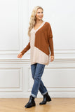 Cashmere-Feel Color Block Pull Over (Oatmeal)