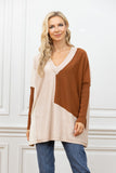 Cashmere-Feel Color Block Pull Over (Oatmeal)
