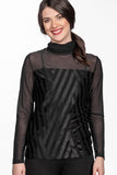 Mesh Sleeve Turtleneck Top in Stripe