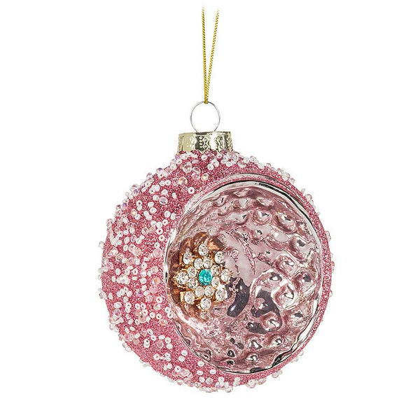 Pink Glitter Reflector Ball Ornament