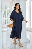 Daphne's Stitched Coconut Button Dress (Navy)