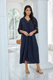 Daphne's Stitched Coconut Button Dress (Navy)