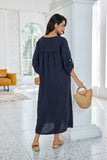 Daphne's Stitched Coconut Button Dress (Navy)
