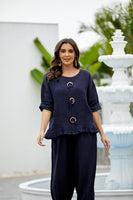 Antonia's Linen Coconut Button Top (Navy)