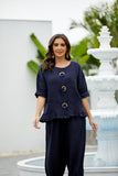 Antonia's Linen Coconut Button Top (Navy)