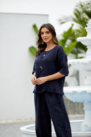 Antonia's Linen Coconut Button Top (Navy)