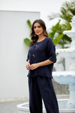 Antonia's Linen Coconut Button Top (Navy)