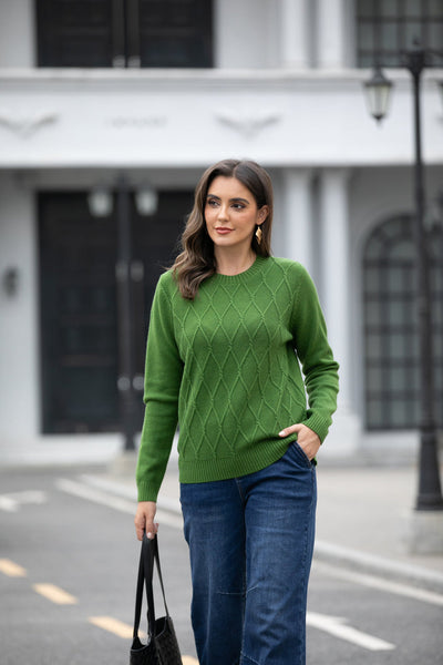 Aria's Argyle Jacquard Sweater Top (Forest)