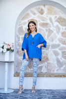 Coconut Button Detail Top w/ Pockets (Royal Blue)