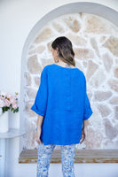 Coconut Button Detail Top w/ Pockets (Royal Blue)