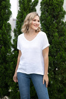 Breezy V-Neck Linen Tee (White)