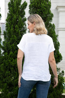 Breezy V-Neck Linen Tee (White)