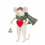 Winter Mouse w/Heart & Bell Ornament-4.5"H