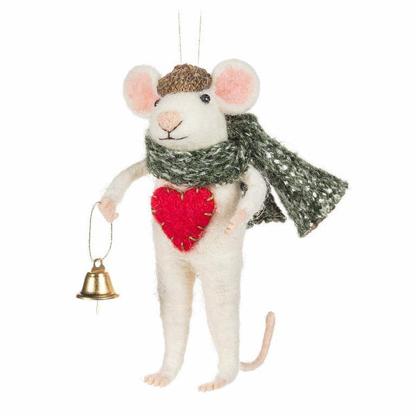 Winter Mouse w/Heart & Bell Ornament-4.5"H