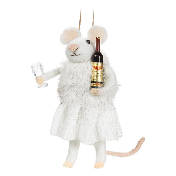 Winter Mouse w/Wine & Glass  Ornament