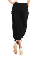 Side Button Linen-Blend Capri in Black