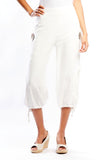 Side Button Linen-Blend Capri in White