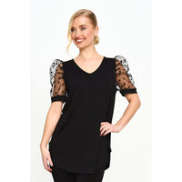 Sheer Puff Sleeve Top in Black