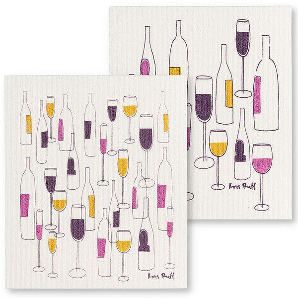 Wine Bottles & Glasses Dishcloths (Set of 2)_