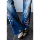 Denim Jeans w/Multicolour Embroidered Flowers