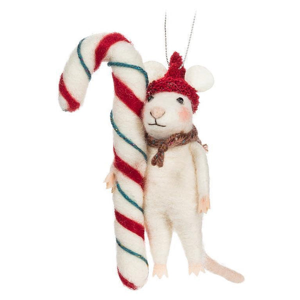 Holiday Mouse with Hat & Candy Cane Ornament