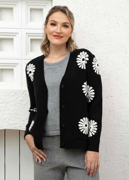 Blooming Petals Cardigan - Black