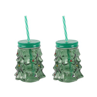 Glass Tree Drink Ornament Set Of 2 Green