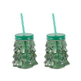 Glass Tree Drink Ornament Set Of 2 Green