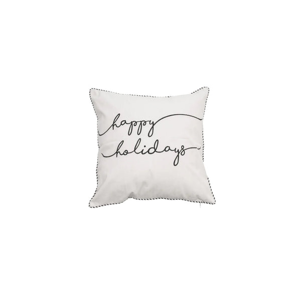 Happy Holiday Script Cushion Cream/Black - 18x18