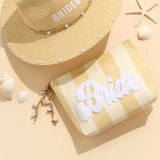 Pouch "Bride" Stripe Zip w/Shells Natural