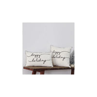 Happy Holiday Script Cushion Cream/Black - 18x18