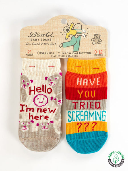 "Hello I'm New Here/ Have You Ever Tried Screaming???" Baby Socks