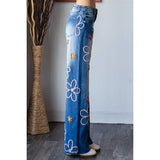 Denim Jeans w/Multicolour Embroidered Flowers