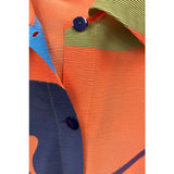 Plissé Abstract Button-Down Tunic in Orange