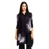 Plissé Splatter Button-Down Top in Black