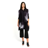 Plissé Splatter Button-Down Top in Black